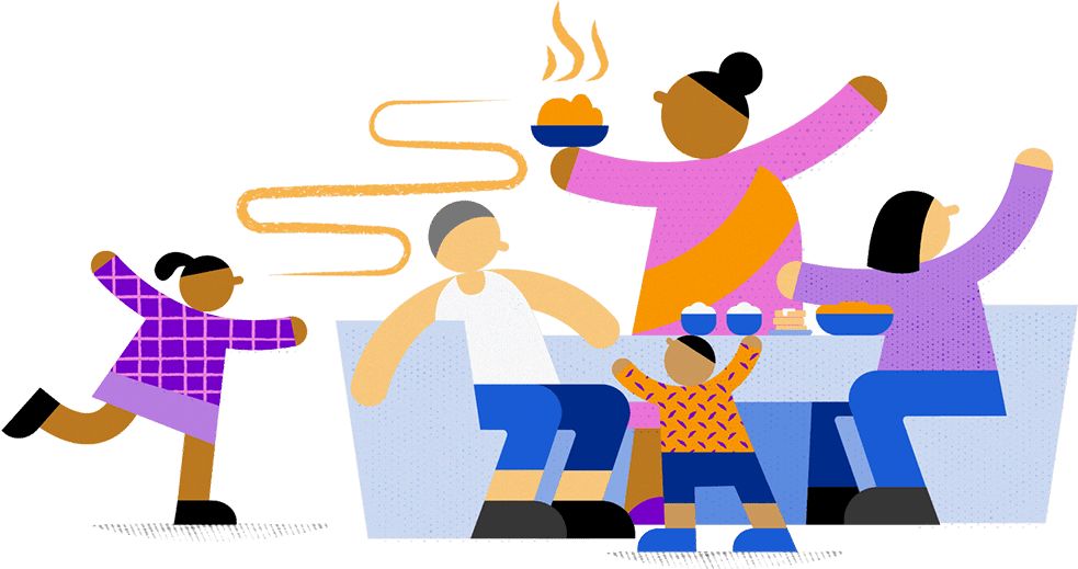 illustration of a group of locals sharing food
